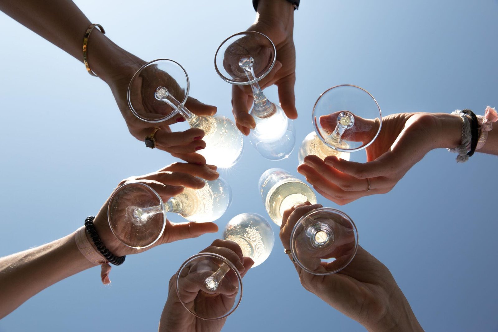 Friends raising their champagne glasses in a toast